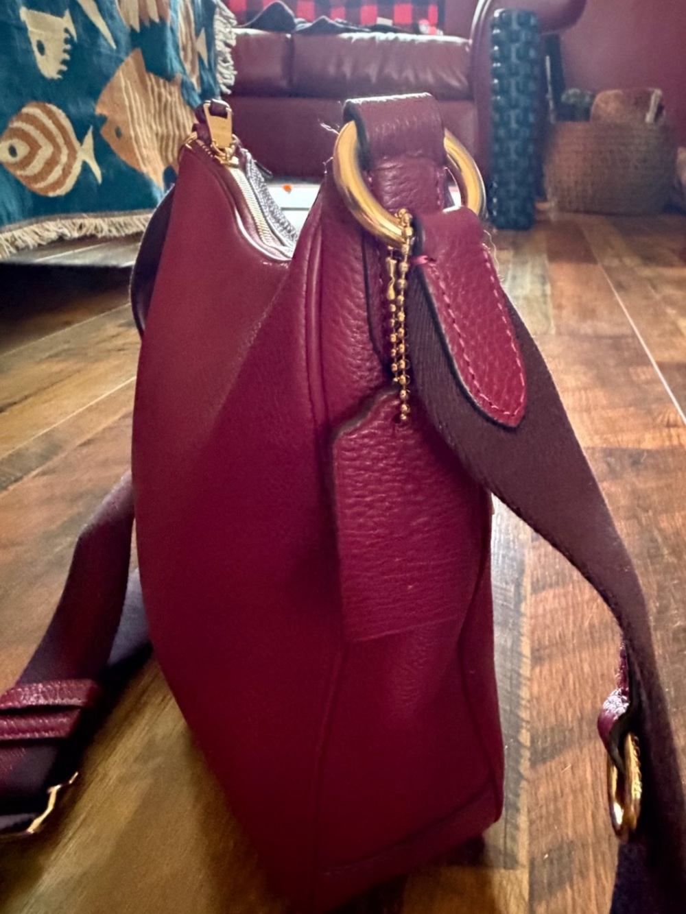 Coach Pebbled Leather Crossbody Bag in Burgundy with Adjustable Strap - Picture 3 of 10